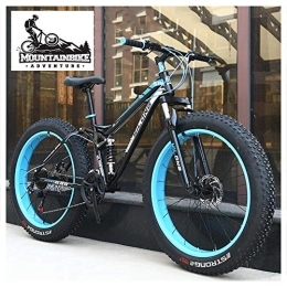 NENGGE Fat Tire Mountainbike NENGGE Vollfederung Fahrräder MTB für Herren Damen, Unisex Fette Reifen Mountainbike mit Zwei Scheibenbremsen, Rahmen aus Kohlenstoffstahl, Blau, 24 Inch 21 Speed