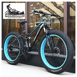 NENGGE Fat Tire Mountainbike NENGGE Vollfederung Fahrräder MTB für Herren Damen, Unisex Fette Reifen Mountainbike mit Zwei Scheibenbremsen, Rahmen aus Kohlenstoffstahl, Blau, 26 Inch 24 Speed