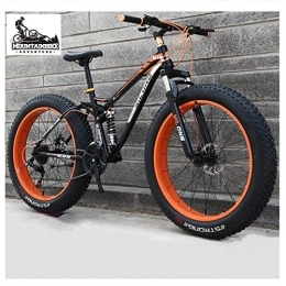 YWARX Fat Tire Mountainbike NENGGE Vollfederung Fahrräder MTB für Herren Damen, Unisex Fette Reifen Mountainbike mit Zwei Scheibenbremsen, Rahmen aus Kohlenstoffstahl, Orange, 24 Inch 21 Speed