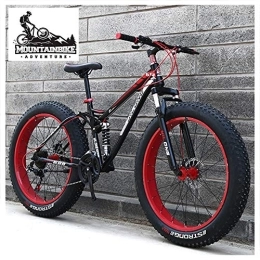 NENGGE Fat Tire Mountainbike NENGGE Vollfederung Fahrräder MTB für Herren Damen, Unisex Fette Reifen Mountainbike mit Zwei Scheibenbremsen, Rahmen aus Kohlenstoffstahl, Rot, 24 Inch 21 Speed