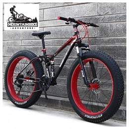 NENGGE Fat Tire Mountainbike NENGGE Vollfederung Fahrräder MTB für Herren Damen, Unisex Fette Reifen Mountainbike mit Zwei Scheibenbremsen, Rahmen aus Kohlenstoffstahl, Rot, 26 Inch 27 Speed
