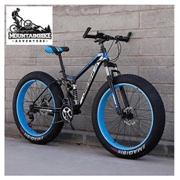 NENGGE Fat Tire Mountainbike NENGGE Vollfederung MTB mit Zwei Scheibenbremsen für Herren & Damen, Fette Reifen Erwachsenen Jugend Mountainbike, Kohlenstoffstahl Unisex Fahrräder, Blue 1, 24 Inch 21 Speed
