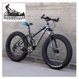 YWARX  NENGGE Vollfederung MTB mit Zwei Scheibenbremsen für Herren & Damen, Fette Reifen Erwachsenen Jugend Mountainbike, Kohlenstoffstahl Unisex Fahrräder, New Blue 1, 26 Inch 7 Speed