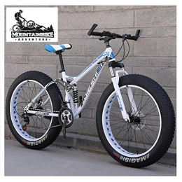 YWARX Fahrräder NENGGE Vollfederung MTB mit Zwei Scheibenbremsen für Herren & Damen, Fette Reifen Erwachsenen Jugend Mountainbike, Kohlenstoffstahl Unisex Fahrräder, New Blue 2, 26 Inch 27 Speed