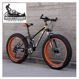 NENGGE Fahrräder NENGGE Vollfederung MTB mit Zwei Scheibenbremsen für Herren & Damen, Fette Reifen Erwachsenen Jugend Mountainbike, Kohlenstoffstahl Unisex Fahrräder, Orange, 24 Inch 21 Speed