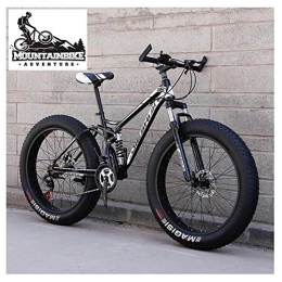 YWARX Fat Tire Mountainbike NENGGE Vollfederung MTB mit Zwei Scheibenbremsen für Herren & Damen, Fette Reifen Erwachsenen Jugend Mountainbike, Kohlenstoffstahl Unisex Fahrräder, Schwarz, 26 Inch 27 Speed