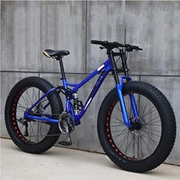 NXX Fat Tire Mountainbike NXX 21-Gang-, 24-Zoll-Mountainbikes für Herren, Hardtail-Mountainbike aus Stahl mit hohem Kohlenstoffgehalt, Mountainbike mit Verstellbarer Vorderradfederung, Blau
