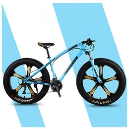 QMMD MTB 26 Zoll, Erwachsenen Hardtail MTB, Gabel-Federung Fahrräder, Rahmen aus Kohlenstoffstahl Fette Reifen Fahrrad, Herren 7-21-24-27-Gang Mountainbike,Blue 5 Spokes,24 Speed
