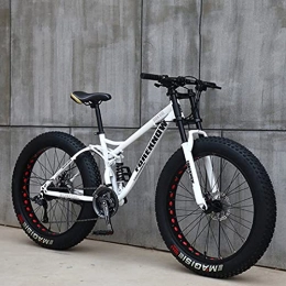 SHUI Fahrräder SHUI 24"Mountainbikes, 27-Gang-Fahrrad, Mountain Trail-Bike Für Erwachsene Mit Fettem Reifen, Dual-Carbon-Vollfederung, Doppelscheibenbremse White- 21 Speed