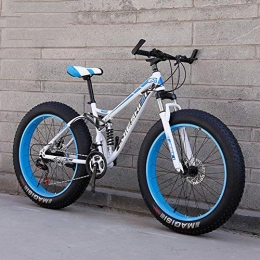 WJH Fahrräder WJH 26-Zoll-Fat Tire Erwachsene Mountain Bike, Doppelscheibenbremse / High-Carbon Stahlrahmen-Kreuzer-Fahrräder, Strand Snowmobile Fahrraddoppel Schock, Blau, 7 Speed 24 inches