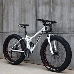 XHJZ Fahrräder XHJZ Mountainbike für Jugendliche Erwachsene Männer und Frauen, High Carbon Stahlrahmen, Weichheckdoppelaufhebung, mechanische Scheibenbremse, 24 / 26 × 5, 1 Inch Fat Tire, Weiß, 26 inch 7 Speed