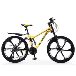 AZYQ Fahrräder AZYQ 26-Zoll-Mountainbikes, Mountainbike für erwachsene Studenten mit Doppelscheibenbremse, All-Terrain-Bikes aus kohlenstoffhaltigem Stahl, Doppelfederung, schwarz 6 Speichen, 21-Gang, Gelb 6 sprach,