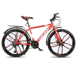Byjia 26 Zoll 21 Gang Fahrrad, Erwachsenen Vollfederung Doppelscheibenbremsen Mountainbike, High Carbon Stahl Outdoor-Rennrad,Rot,26 inch