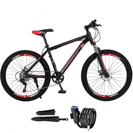 GFSHXYAI Fahrräder Erwachsene Mountainbike, 26-Zoll-Räder, 7Gang Cross-Country-Mountainbike, Doppelscheibenbremsen Stoßdämpfung（mit Schutzblech, Autoschloss）.-Red