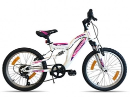 Vlo Mountainbike Flamingo Actimover Mädchen-Fahrrad mit Teleskopgabel, 6 Gänge pro Drehgriff, Mountainbike, 20 Zoll, vollgefedert, Weiß und Fuchsia