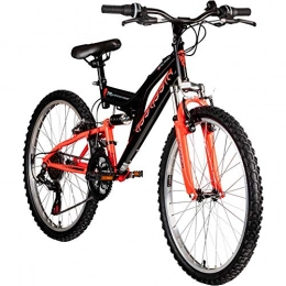 Galano Fahrräder Galano Jugendfahrrad MTB 24 Zoll Fully Assassin Jugendlrad Full Suspension ab 8 Jahre (schwarz / rot, 37 cm)