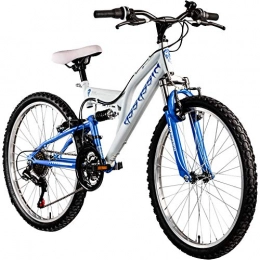 Galano Fahrräder Galano Jugendfahrrad MTB 24 Zoll Fully Assassin Jugendlrad Full Suspension ab 8 Jahre (weiß / blau, 37 cm)