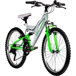 Galano Fahrräder Galano Jugendfahrrad MTB 24 Zoll Fully Assassin Jugendlrad Full Suspension ab 8 Jahre (weiß / grün, 37 cm)