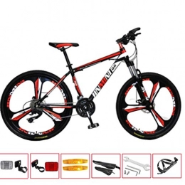 GL SUIT Fahrrad Mountainbike für Erwachsene, 21-Gang, Doppelscheibenbremsen, leichte Carbon Stahlrahmen, vorn + hinten Kotflügel, Hardtail, Unisex Bike,Black red,26 inches