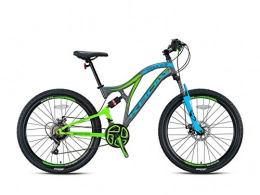 KRON Mountainbike KRON ARES 4.0 Fully Mountainbike 27.5 Zoll | 21 Gang Shimano mit Scheibenbremse | 16.5 Zoll Rahmen Vollgefedert MTB Erwachsenen- und Jugendfahrrad | Grau Blau
