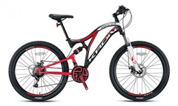 KRON Mountainbike KRON ARES 4.0 Fully Mountainbike 27.5 Zoll | 21 Gang Shimano mit Scheibenbremse | 16.5 Zoll Rahmen Vollgefedert MTB Erwachsenen- und Jugendfahrrad | Schwarz Rot