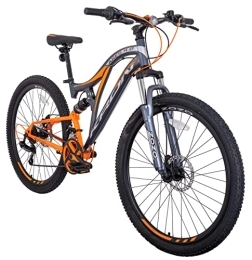 KRON Fahrräder KRON ARES 4.0 Fully MTB 27.5 Zoll Jugend Erwachsene| Mountainbike 21 Gang Shimano, Scheibenbremse, 16.5 Zoll Rahmen, Vollfederung, Grau Orange