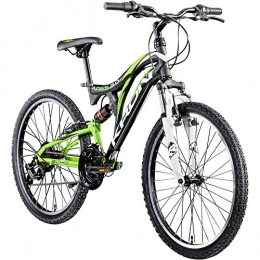 KRON Fahrräder KRON Mountainbike Fully 24 Zoll Jugendrad Fahrrad Ares 3.0 MTB 21 Gänge Rad ATB (schwarz / grün / weiß, 38 cm)