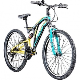 KRON Fahrräder KRON Mountainbike Fully 26 Zoll Jugendrad Fahrrad Ares 3.0 MTB 21 Gnge Rad ATB (schwarz / gelb / trkis, 24 cm)