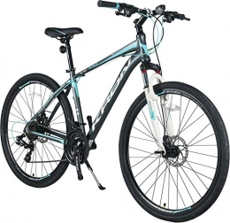 KRON Mountainbike KRON TX-100 Aluminium Mountainbike 28 Zoll | 21 Gang Shimano Kettenschaltung mit Scheibenbremse | 16 Zoll Rahmen MTB Erwachsenen- und Jugendfahrrad | Grau Blau