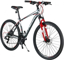 KRON Fahrräder KRON TX-100 Aluminium Mountainbike 28 Zoll | 21 Gang Shimano Kettenschaltung mit Scheibenbremse | 18 Zoll Rahmen MTB Erwachsenen- und Jugendfahrrad | Grau Rot