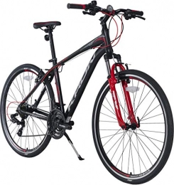 KRON Fahrräder KRON TX-100 Aluminium Mountainbike 28 Zoll | 21 Gang Shimano Kettenschaltung mit V-Bremse | 18 Zoll Rahmen MTB Erwachsenen- und Jugendfahrrad | Schwarz Rot
