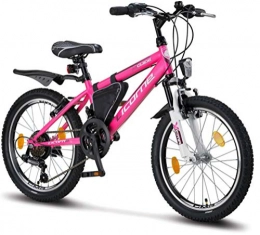 Licorne Bike Fahrräder Licorne Bike Guide Premium Mountainbike in 20 Zoll - Fahrrad für Mädchen, Jungen, Herren und Damen - Shimano 21 Gang-Schaltung - Rosa / Weiß