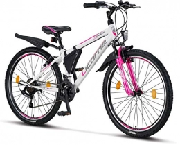 Licorne Bike Fahrräder Licorne Bike Guide Premium Mountainbike in 26 Zoll - Fahrrad für Mädchen, Jungen, Herren und Damen - Shimano 21 Gang-Schaltung - Weiß / Rosa