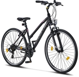 Licorne Bike Fahrräder Licorne Bike Premium Trekking Bike in 28 Zoll - Fahrrad für Jungen, Mädchen, Damen und Herren - Shimano 21 Gang-Schaltung - Mountainbike - Crossbike - Life-L-V - Schwarz / Rosa