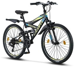 Licorne Bike Mountainbike Licorne Bike Strong V Premium Mountainbike in 26 Zoll - Fahrrad für Jungen, Mädchen, Damen und Herren - Shimano 21 Gang-Schaltung - Vollfederung - Schwarz / Blau / Lime