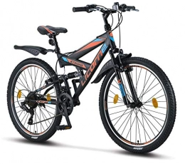 Licorne Bike Mountainbike Licorne Bike Strong V Premium Mountainbike in 26 Zoll - Fahrrad für Jungen, Mädchen, Damen und Herren - Shimano 21 Gang-Schaltung - Vollfederung - Schwarz / Blau / Orange