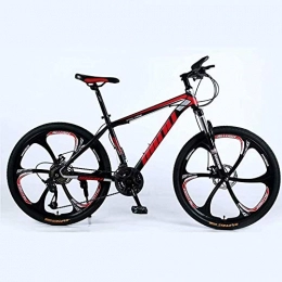 ZXL Fahrräder Mountainbike Mountain Bike 24 / 26 Zoll mit Doppelscheibenbremse, Erwachsene MTB, Hardtail Fahrrad mit verstellbarem Sitz, verdickte Stahl-Rahmen, Schwarz, Rot, 6 Cutters Rad, Rennrad