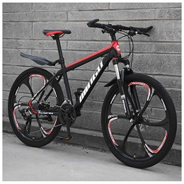 NENGGE Fahrräder NENGGE Herren 26 Zoll Mountainbike, Hardtail MTB Rahmen aus Kohlenstoffstahl, Fette Reifen Fahrräder mit Zwei Scheibenbremsen, Vollfederung Mountain Bike, 24 Speed, Black Red 6 Spokes