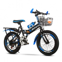 Wcxxhy Fahrräder Wcxxhy Faltbares Mountainbike, Kinderfahrrad Mit Wasserflasche, Korb - 4 Farben (Color : Black+Blue, Size : 22 inches)
