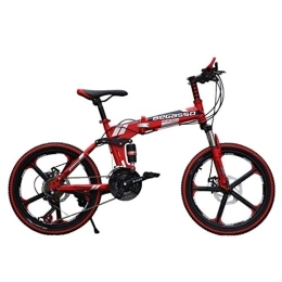20 Zoll Mountainbikes mit Scheibenbremse für Männer Frauen Erwachsene - Mountainbike Faltbares Fahrrad 21 Geschwindigkeit Doppelte Stoßdämpfung Freizeitradfahren (Rot)