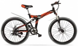24/26 Zoll Folding MTB Fahrrad, 21 Geschwindigkeit Klapprad, abschließbare Gabel, vorne und hinten Federung, beide Scheibenbremse, Mountainbike (Color : Black Red, Size : 24 Inches)