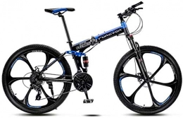 giyiohok Zusammenklappbare Mountainbike 24-Zoll-Faltrad Offroad-Mountainbike 6-Speichen- / 10-Speichen-Räder Doppelfederung Fahrradrahmen mit hohem Kohlenstoffstahl und Doppelscheibenbremse-Schwarz Blau_27 Geschwindigkeit