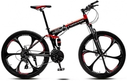 giyiohok Zusammenklappbare Mountainbike 24-Zoll-Faltrad Offroad-Mountainbike 6-Speichen- / 10-Speichen-Räder Doppelfederung Fahrradrahmen mit hohem Kohlenstoffstahl und Doppelscheibenbremse-Schwarz Rot_27 Geschwindigkeit