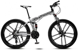 giyiohok Zusammenklappbare Mountainbike 24-Zoll-Faltrad Offroad-Mountainbike 6-Speichen- / 10-Speichen-Räder Doppelfederung Fahrradrahmen mit hohem Kohlenstoffstahl und Doppelscheibenbremse-Schwarz-Weiss_21 Geschwindigkeit