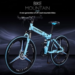 Generic Fahrräder 26 Zoll Faltbares Mountainbike Shimanos 21-Gang Hartstahlrahmen Vollfederfahrrad für Jugendliche und Erwachsene (das für Mountainbike vorne 66 Zoll (blau, Einheitsgröße)