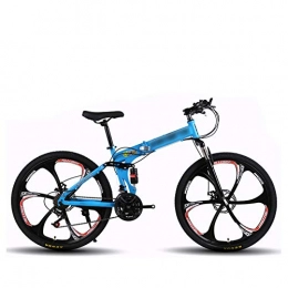 CXSMKP Fahrräder 26-Zoll-Mountainbike-Falträder Mit Rahmen Aus Hochkohlenstoffhaltigem Stahl, Mit 6 Speichenrädern Und 21 Variabler Geschwindigkeit, Doppelter Stoßdämpfung, Doppelter Scheibenbremse, Rutschfest, Blau