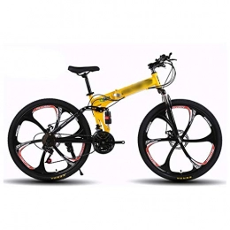 CXSMKP Fahrräder 26-Zoll-Mountainbike-Falträder Mit Rahmen Aus Hochkohlenstoffhaltigem Stahl, Mit 6 Speichenrädern Und 21 Variabler Geschwindigkeit, Doppelter Stoßdämpfung, Doppelter Scheibenbremse, Rutschfest, Gelb