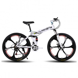 CXSMKP Fahrräder 26-Zoll-Mountainbike-Falträder Mit Rahmen Aus Hochkohlenstoffhaltigem Stahl, Mit 6 Speichenrädern Und 21 Variabler Geschwindigkeit, Doppelter Stoßdämpfung, Doppelter Scheibenbremse, Rutschfest, Weiß