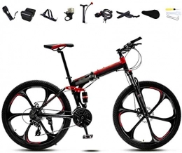 mjj Fahrräder 26-Zoll-Unisex-Folding-Pendler-Bike 30-Gang-Gänge Faltbares Mountainbike Off-Road-Variable Geschwindigkeitsräder Doppelscheibenbremse / rot einstellbar