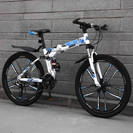 AA100 Zusammenklappbare Mountainbike AA100 Outdoor-Off-Road-Bike 26 Zoll-Räder Mountain High Carbon Steel 24-Gang-Fahrrad-Gang Doppelscheibenbremse Mountainbike, Blau